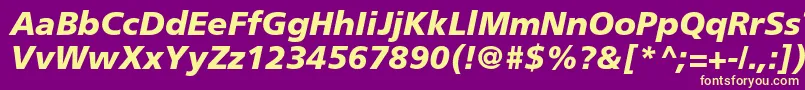 FrutigerLt76BlackItalic-fontti – keltaiset fontit violetilla taustalla