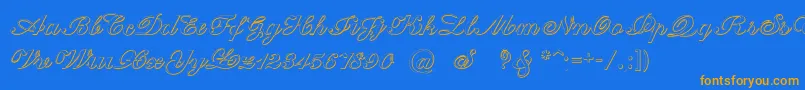 CantateBeveled-Schriftart – Orangefarbene Schriften auf blauem Hintergrund