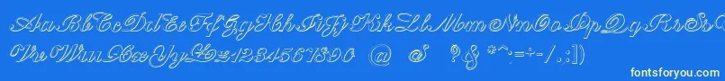 CantateBeveled-Schriftart – Gelbe Schriften auf blauem Hintergrund