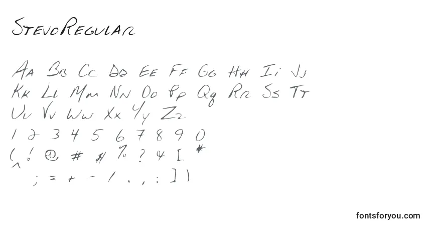 Czcionka StevoRegular – alfabet, cyfry, specjalne znaki