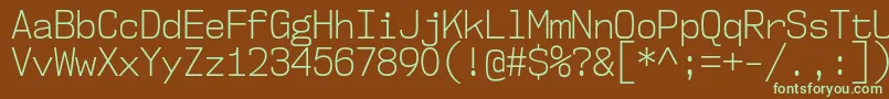 フォントNk57MonospaceScLt – 緑色の文字が茶色の背景にあります。