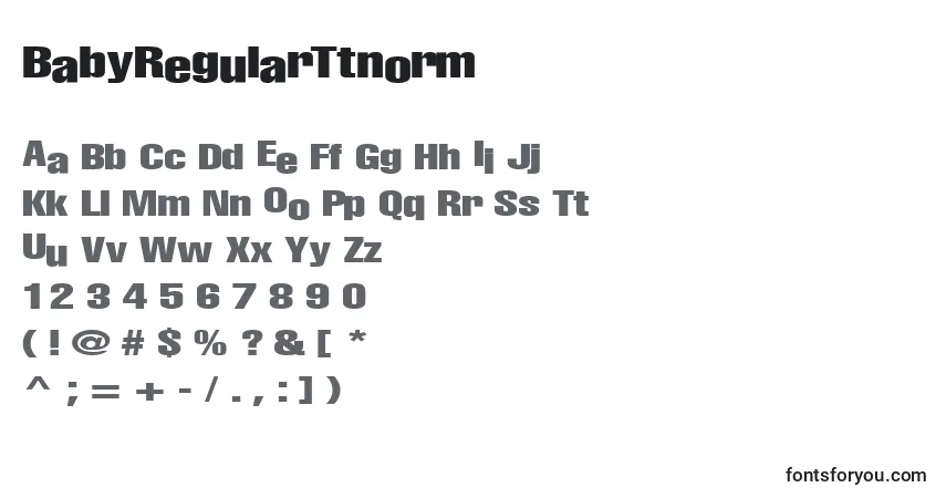 Czcionka BabyRegularTtnorm – alfabet, cyfry, specjalne znaki