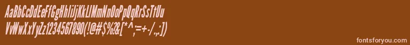 LeaguegothicCondensedItalicWebfont-Schriftart – Rosa Schriften auf braunem Hintergrund
