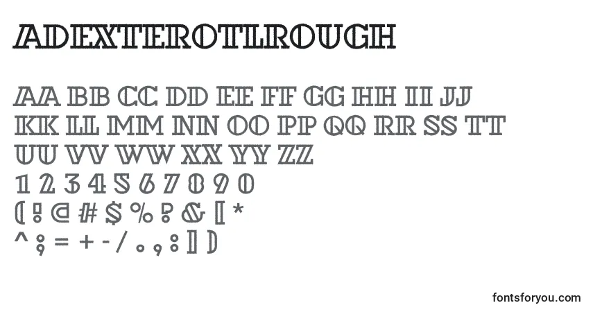 Czcionka ADexterotlrough – alfabet, cyfry, specjalne znaki