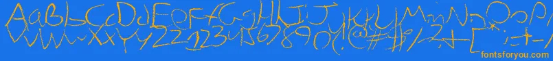 フォントChicken – オレンジ色の文字が青い背景にあります。