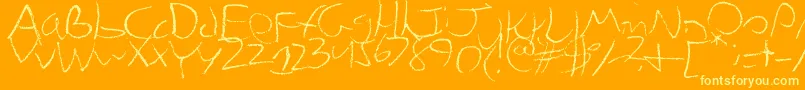 Chicken-Schriftart – Gelbe Schriften auf orangefarbenem Hintergrund