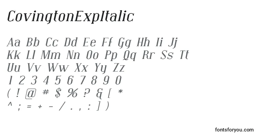 CovingtonExpItalic-fontti – aakkoset, numerot, erikoismerkit