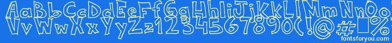 NeneWenoWidthHandwrite Font – Yellow Fonts on Blue Background