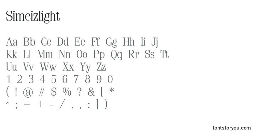 Czcionka Simeizlight – alfabet, cyfry, specjalne znaki