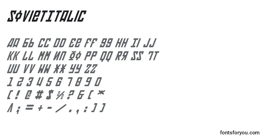 Czcionka SovietItalic – alfabet, cyfry, specjalne znaki