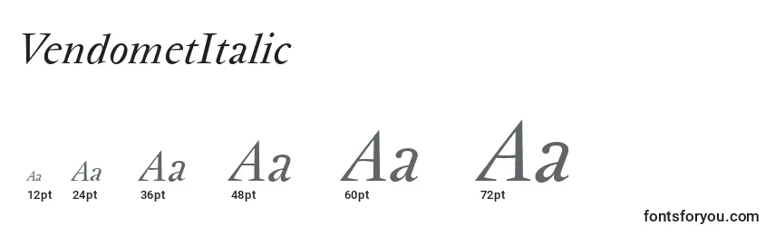 Размеры шрифта VendometItalic