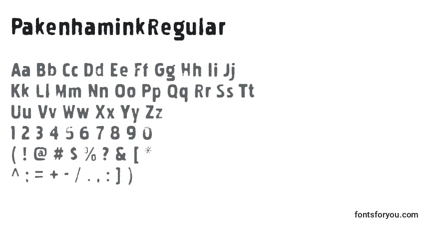 Czcionka PakenhaminkRegular – alfabet, cyfry, specjalne znaki
