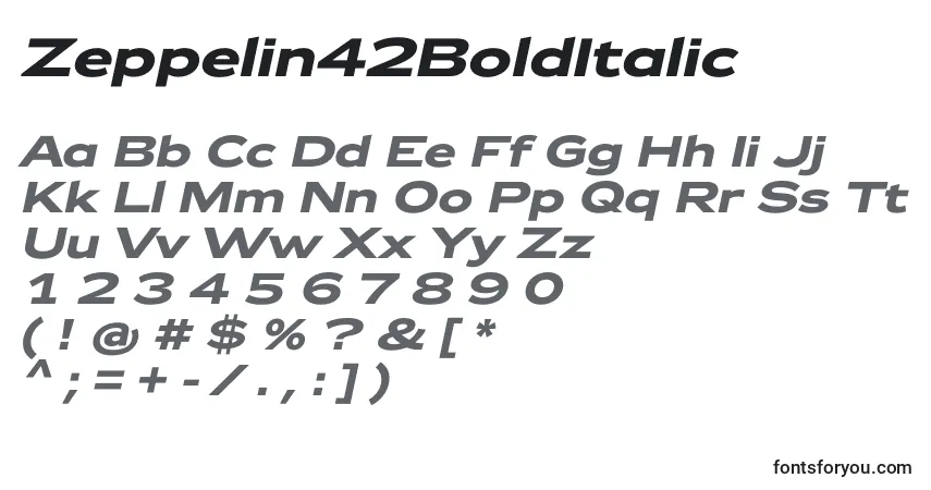 Шрифт Zeppelin42BoldItalic – алфавит, цифры, специальные символы