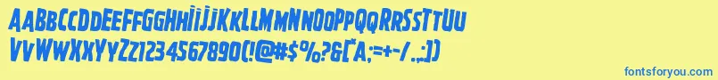 フォントGhoulishintentrotate2 – 青い文字が黄色の背景にあります。