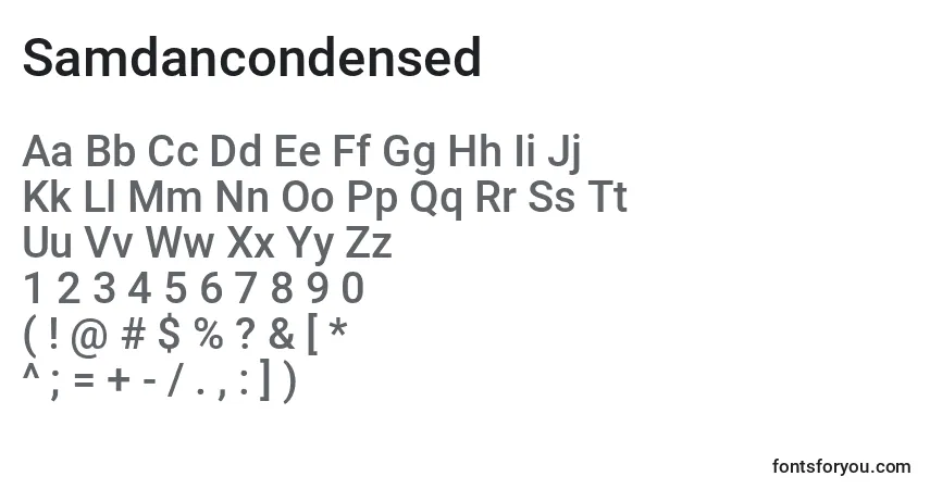 A fonte Samdancondensed – alfabeto, números, caracteres especiais
