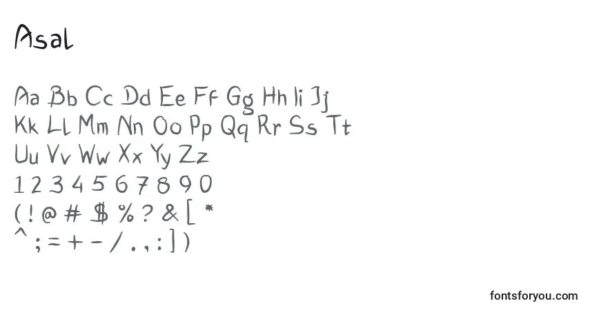 Schriftart Asal – Alphabet, Zahlen, spezielle Symbole