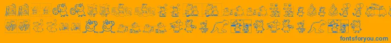 PeppaPig-Schriftart – Blaue Schriften auf orangefarbenem Hintergrund