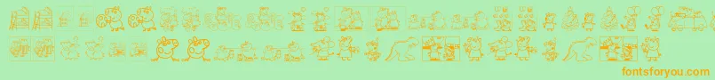 PeppaPig-Schriftart – Orangefarbene Schriften auf grünem Hintergrund