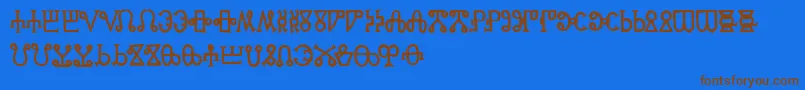 フォントGlagoliticAoe – 茶色の文字が青い背景にあります。