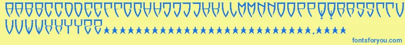 フォントReubalach – 青い文字が黄色の背景にあります。