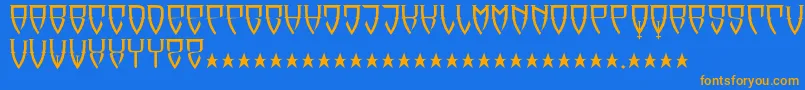 フォントReubalach – オレンジ色の文字が青い背景にあります。