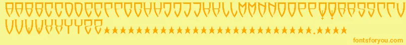 フォントReubalach – オレンジの文字が黄色の背景にあります。