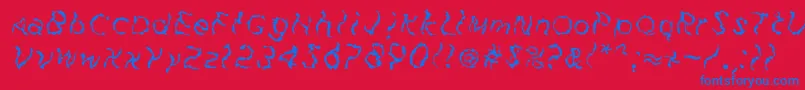 FuzzfaceRegular-Schriftart – Blaue Schriften auf rotem Hintergrund