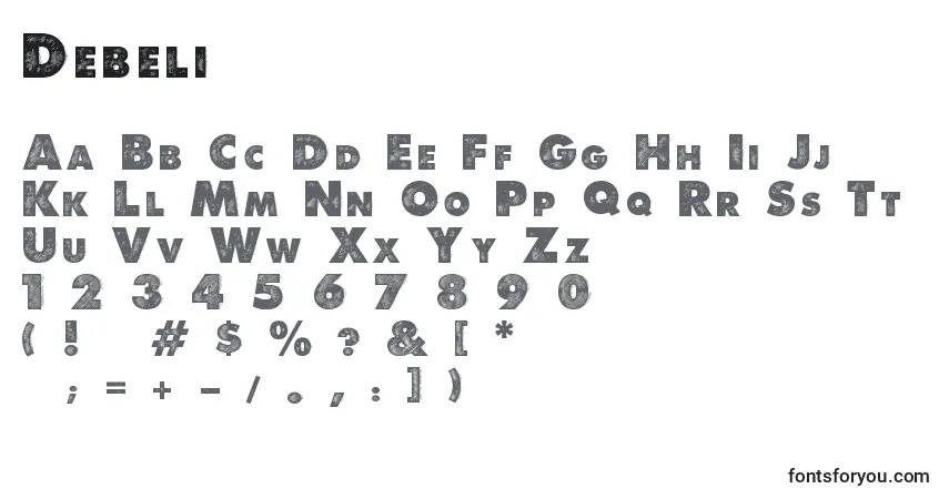 Schriftart Debeli – Alphabet, Zahlen, spezielle Symbole