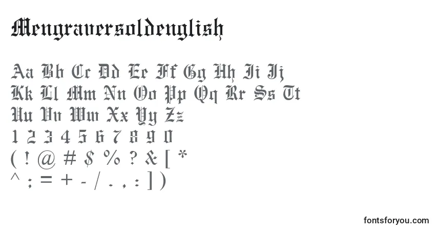 Czcionka Mengraversoldenglish – alfabet, cyfry, specjalne znaki