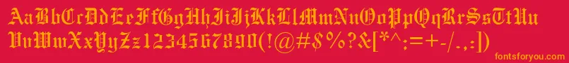 フォントMengraversoldenglish – 赤い背景にオレンジの文字