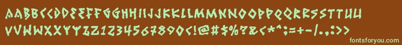 フォントRuinik – 緑色の文字が茶色の背景にあります。