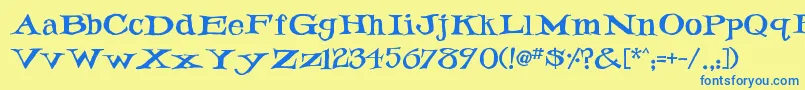 フォントIronLatch – 青い文字が黄色の背景にあります。