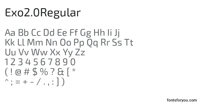 Czcionka Exo2.0Regular – alfabet, cyfry, specjalne znaki