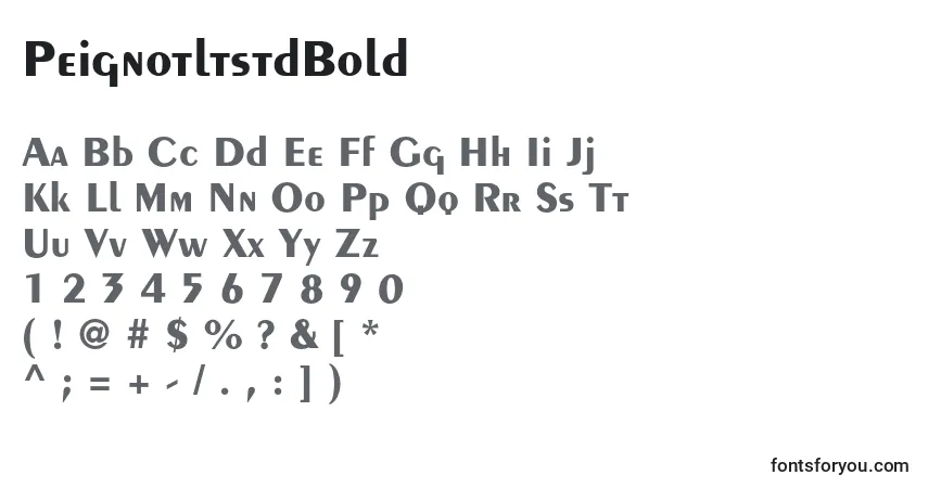 A fonte PeignotltstdBold – alfabeto, números, caracteres especiais
