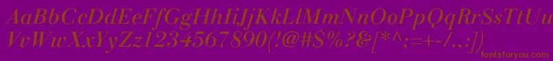 LinotypegianottenItalic-Schriftart – Braune Schriften auf violettem Hintergrund