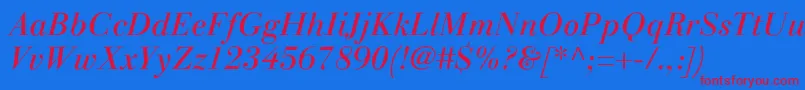 LinotypegianottenItalic Font – Red Fonts on Blue Background