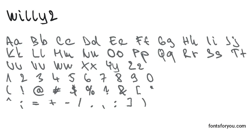A fonte Willy2 – alfabeto, números, caracteres especiais