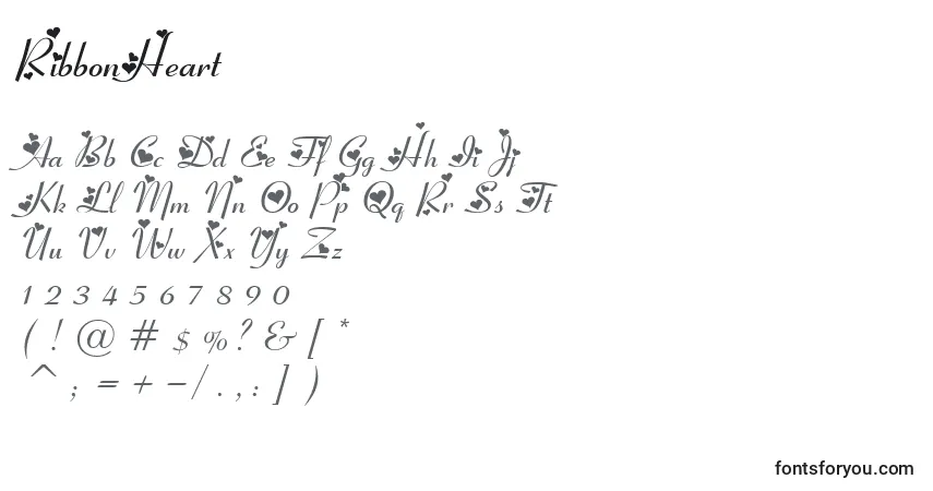 A fonte RibbonHeart – alfabeto, números, caracteres especiais