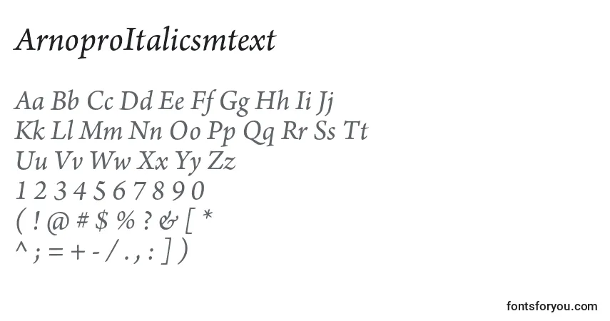 ArnoproItalicsmtext-fontti – aakkoset, numerot, erikoismerkit