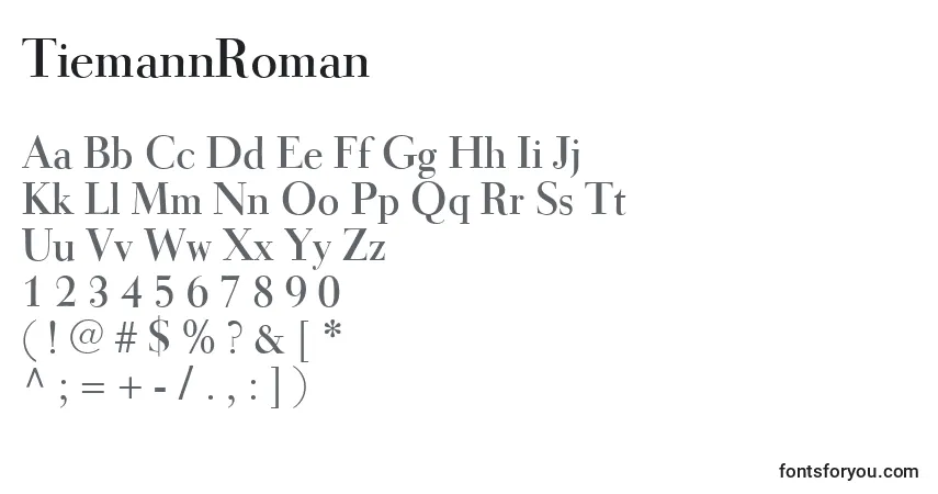 TiemannRoman-fontti – aakkoset, numerot, erikoismerkit