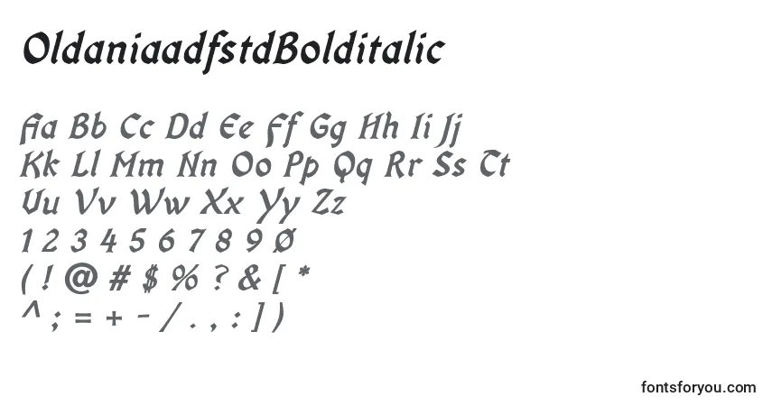 A fonte OldaniaadfstdBolditalic – alfabeto, números, caracteres especiais