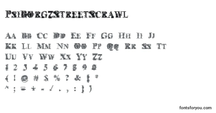 Czcionka PsiBorgzStreetScrawl – alfabet, cyfry, specjalne znaki