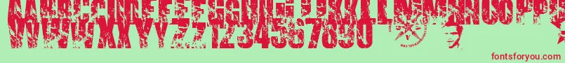 PromsesBrokenDream1-fontti – punaiset fontit vihreällä taustalla