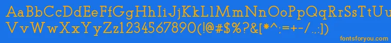 フォントTeletexMedium – オレンジ色の文字が青い背景にあります。