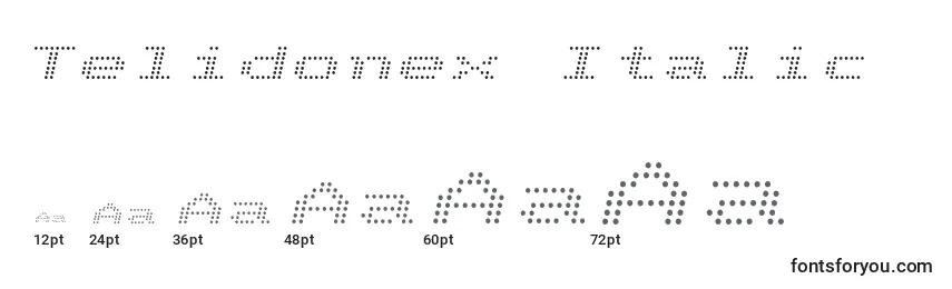 Размеры шрифта Telidonex Italic