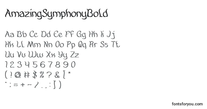 A fonte AmazingSymphonyBold – alfabeto, números, caracteres especiais