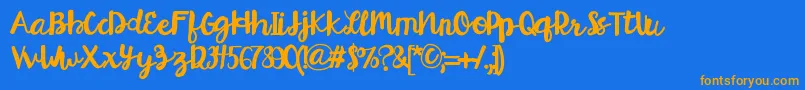 HelloEsliScript Font – Orange Fonts on Blue Background