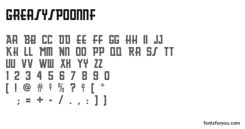 Schriftart Greasyspoonnf – Alphabet, Zahlen, spezielle Symbole