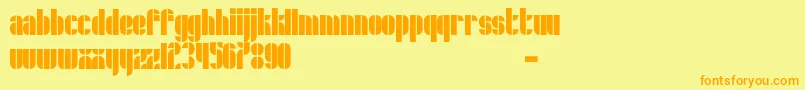 フォントSchrofer – オレンジの文字が黄色の背景にあります。