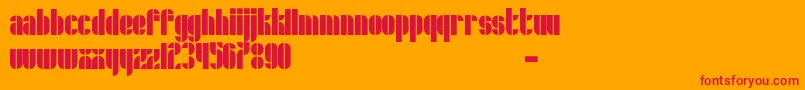 Schrofer-Schriftart – Rote Schriften auf orangefarbenem Hintergrund